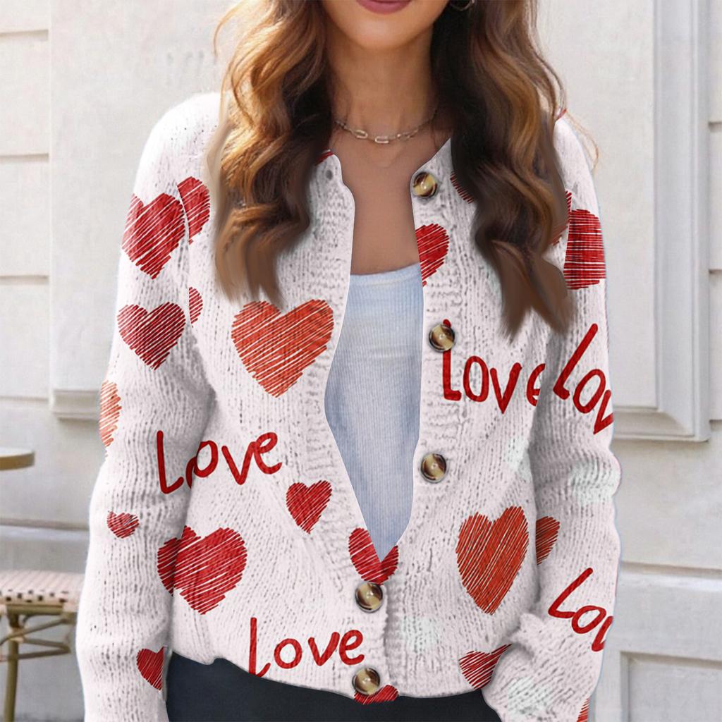 Women's Fashion Printed Long-Sleeved Knit Cardigan Button-Down Jacket