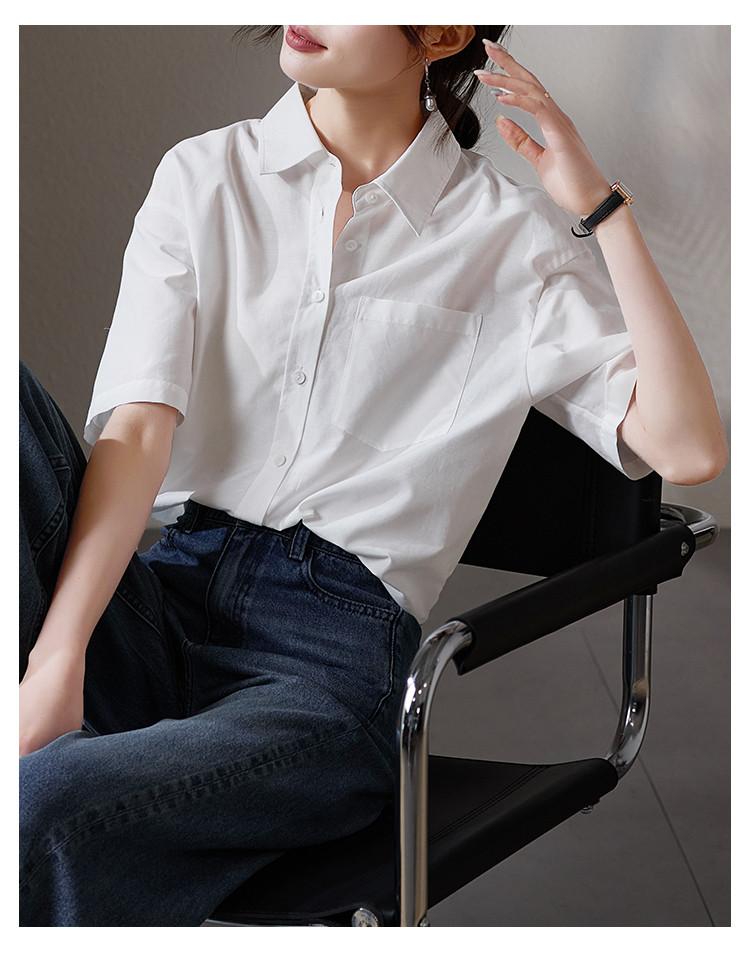 Simple commuting short sleeved shirt for women in 2026 summer, thin, fashionable, loose, versatile, solid color casual shirt