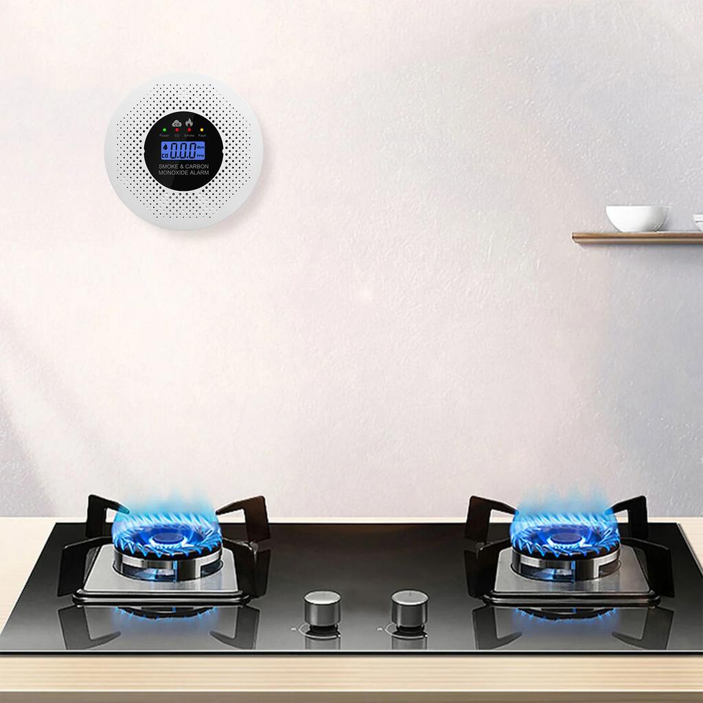 Smoke and Carbon Monoxide Detector with LCD Display 2 In 1 Fire Alarm Smoke Detector Powered by Battery for Home Office RV Hotel