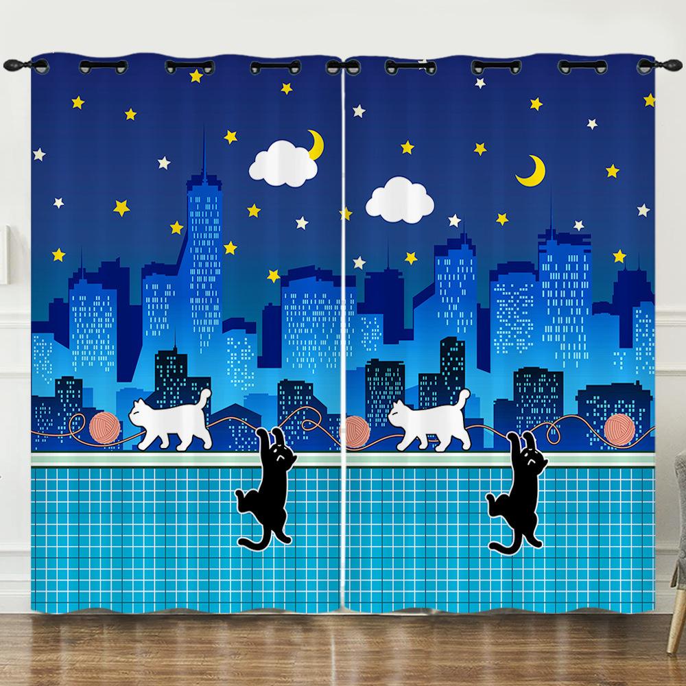 Curtain Cartoon Animal Animation Kitten 3D Digital Printing Blackout Curtain 3D Three-Dimensional Printing