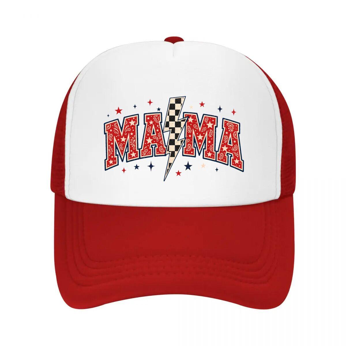 Patriotic Mama Lightning Retro Varsi Mesh Baseball Cap Casual Hat Outdoor  For Womens Unisex FeUnisex One Size