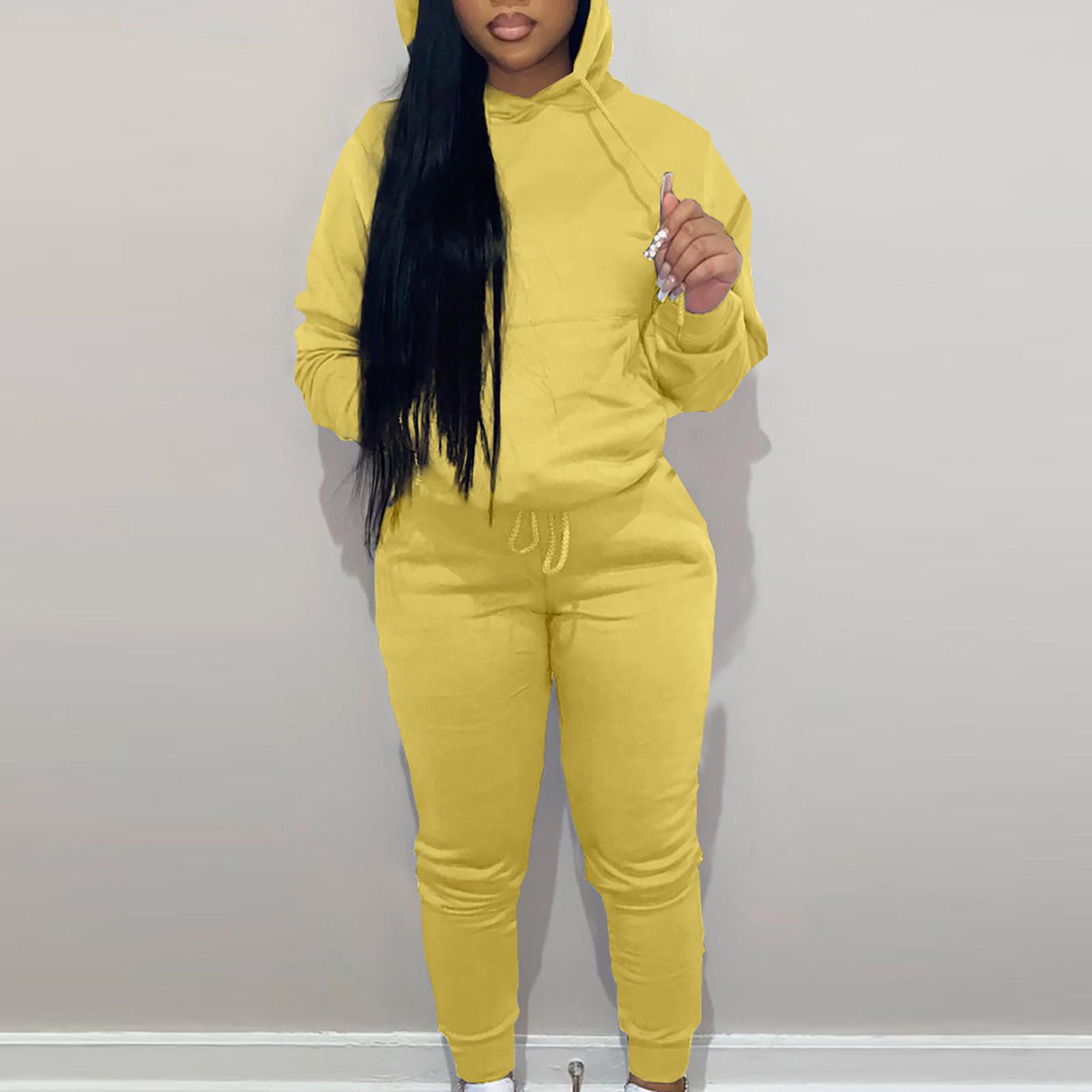 

Женская осенне-зимняя толстовка с капюшоном, повседневный спортивный костюм из двух частей S жёлтый