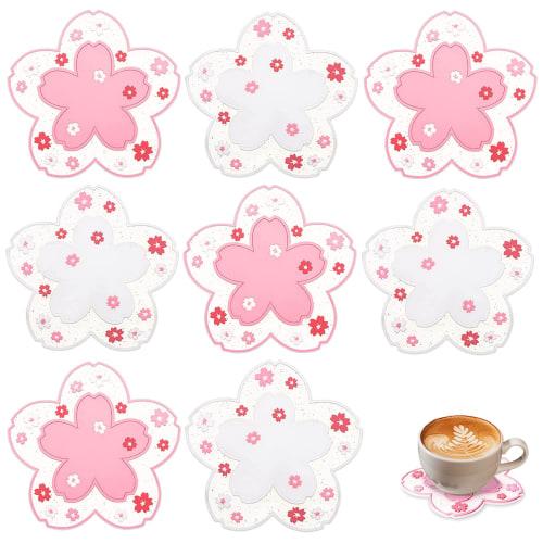 

Set of 8 Sakura Coasters, Cute, Pink, with a Japanese Pattern. Stable, Quick-Drying, Non-Slip, and Round. Perfect for Milk, Juice, and Coffee Cups. Pr