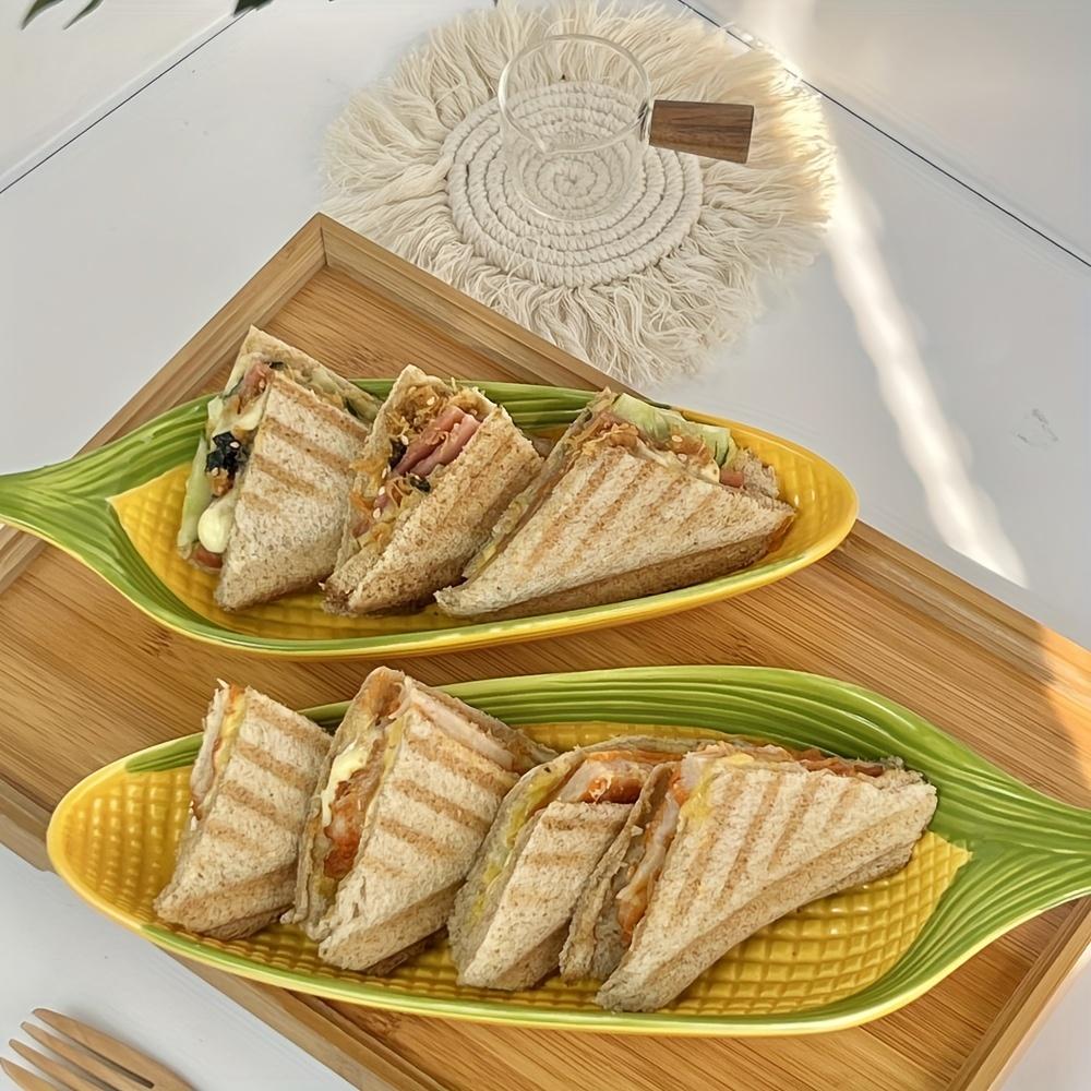 2pcs Creative Corn-Shaped Ceramic Serving Trays , Ideal for Bread, Desserts, Snacks , Sushi , 24.89cm/29.46cm , Food-Safe
