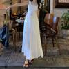 Elegant French White Sleeveless Summer Dress with Slimming Square Neck and Cinched Waist