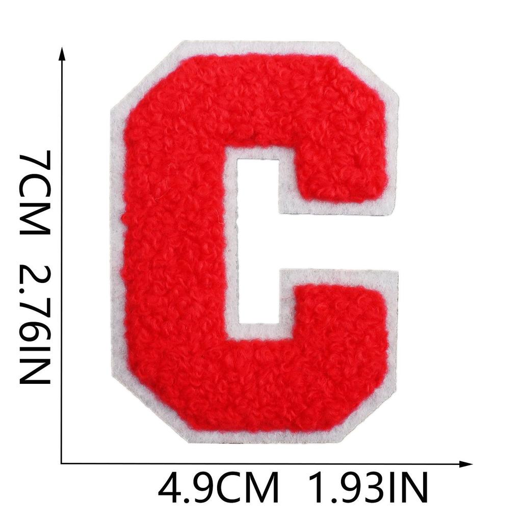Roaring Sky 7cm Chenille Patch: Red Letters On White, A-Z Alphabet Bag Decoration.