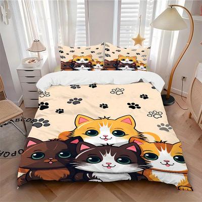 3pcs PawPrints Kittens Print Bedding Quilt Cover, Soft and Comfortable Quilt Cover Suitable for Bedroom and Guest Room170