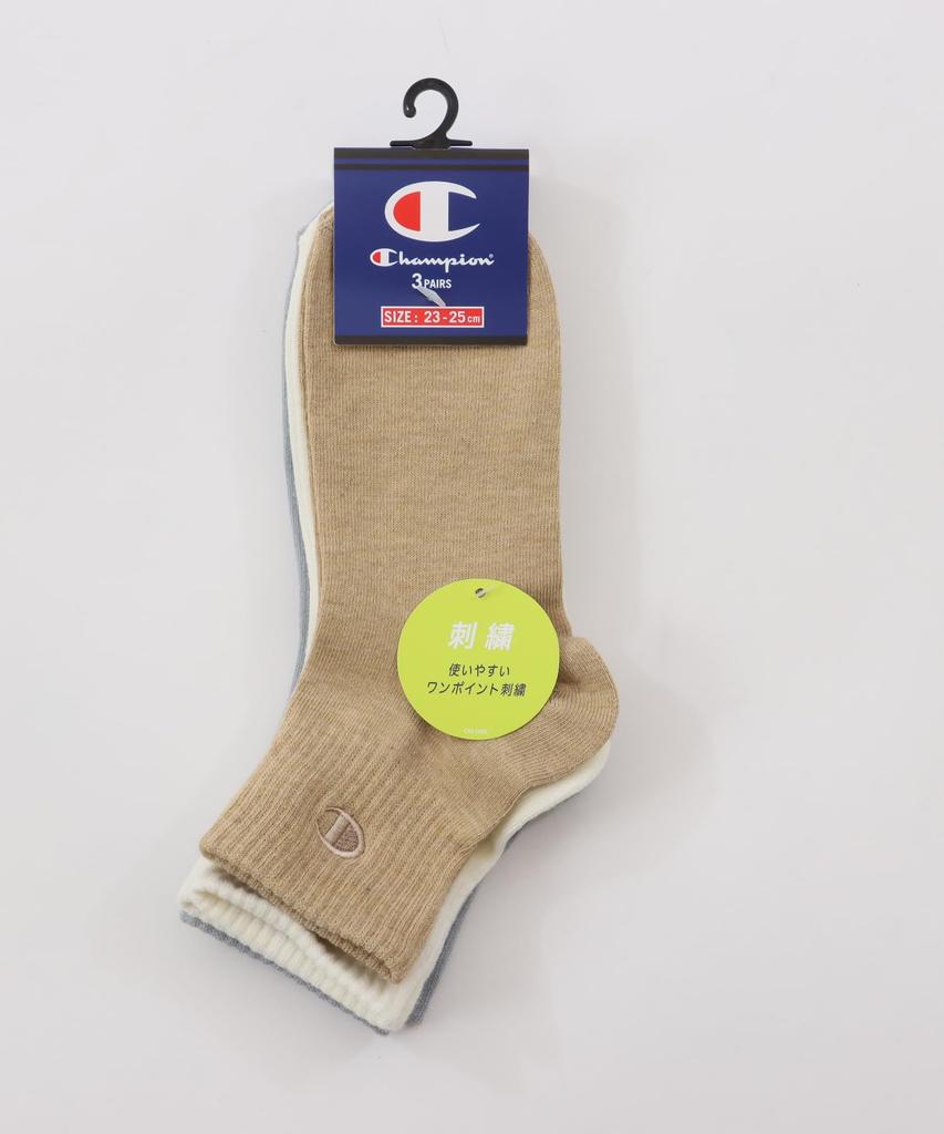 Champion Solid Socks with Embroidered and Socks Assorted Women's (3-Pair Set) Non-Pile, Logo, One-Point Logo, Quarter-Length (CWSCY203) -
