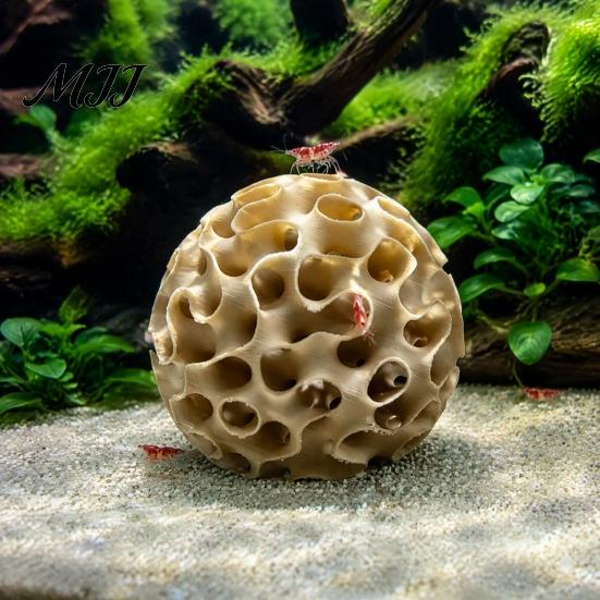 Aquarium Shrimp Shelter 3D Print Hideout, Sphere Hollow Fish Breeding Cave, PLA House Tank Ornament for Shrimp, Small Fish, Aquascaping Layouts
