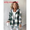 Womens Plaid Check Pattern Blend Coat With Hood For Casual Office Wear Spring