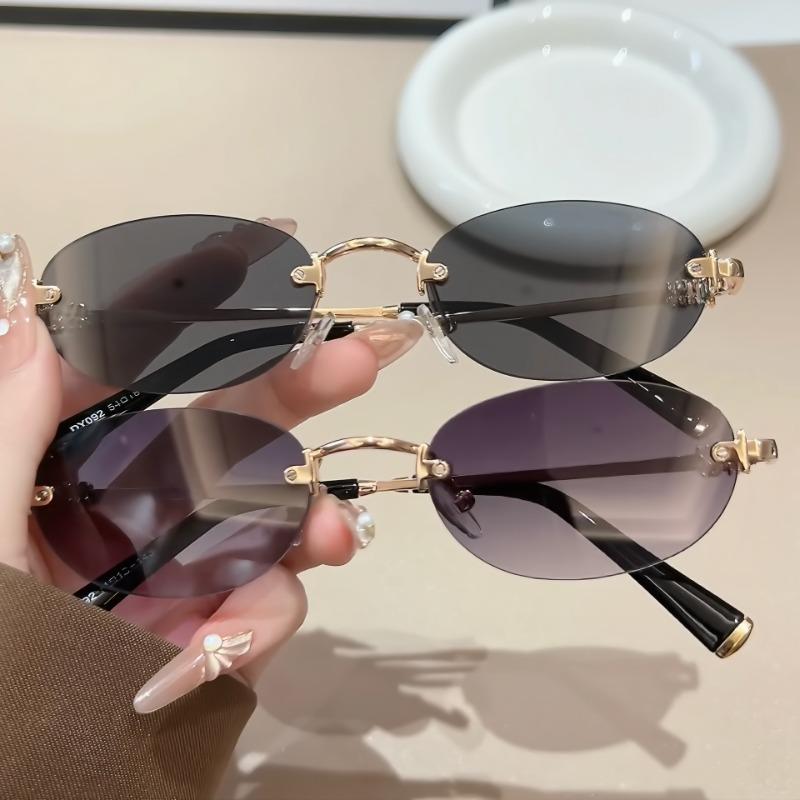 Retro Frameless Sunglasses for Women Luxury Trendy Sun Glasses High-End Sensation Fashionable Solar Glasses Shades UV400