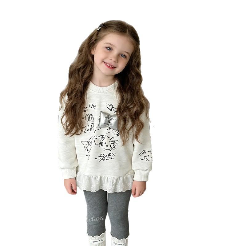 2025 Mädchen Frühling-Herbst Hoodie & Schleifen-Spitzen-Patchwork-Set