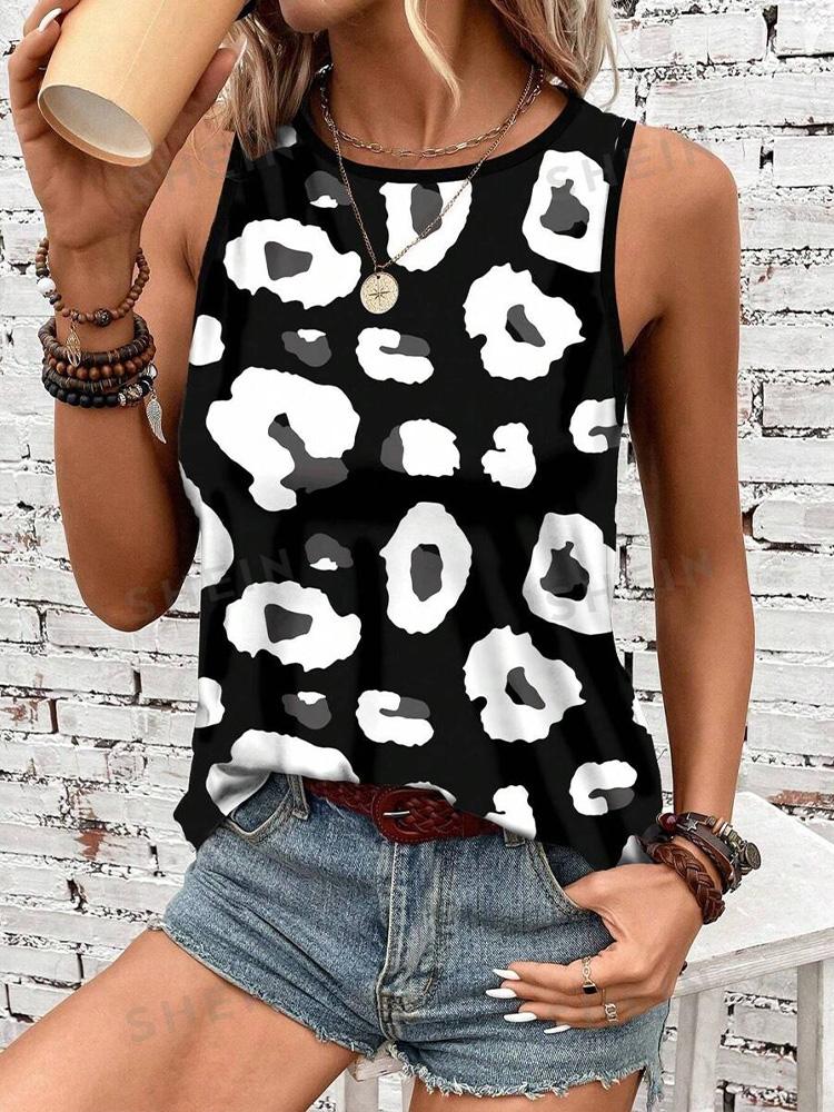 Outdoor Street Fashion Women's Sleeveless T-shirt Summer Casual Daily Crew Neck Tank Top Leopard Print Women's Elegant Tank Top