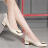 Fashion Soft-soled Women's Single Shoes 2025 Spring Autumn New Shallow Mouth Thick Middle Heel Work Shoes Female Round Toe Leather Pumps