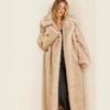Women Long Faux Fur Coat Lapel Collar Loose Oversized Warm Plush Maxi Jacket Elegant Autumn Luxury Fur Outerwear
