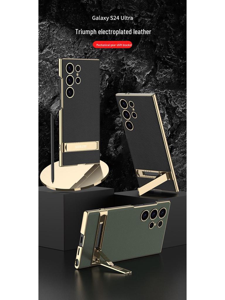 Samsung S24/S25 Ultra Elektrokaplama Deri Telefon Kılıfı ve Tutucu