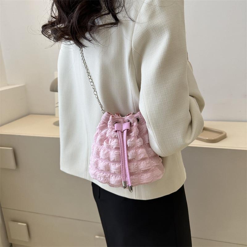 Chic Canvas Bucket Bag For Women Trendy Summer Shoulder Bag With Chain Strap