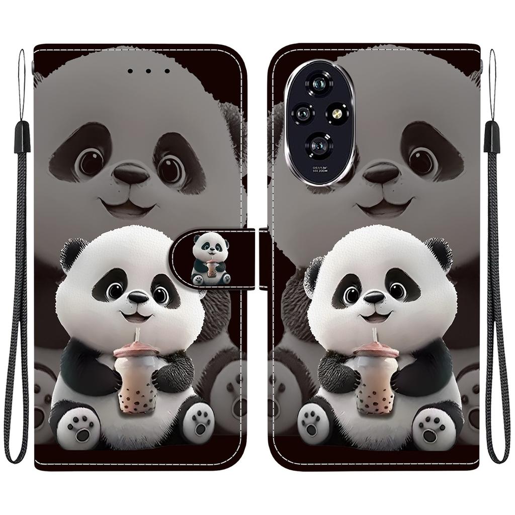 Handmade PU Leather Flip Case for Honor 200/ Honor 200 Pro/ Honor 200 Lite Anti-Slip Shockproof Cover with Wrist Strap & Heart/Rose Cat Designs