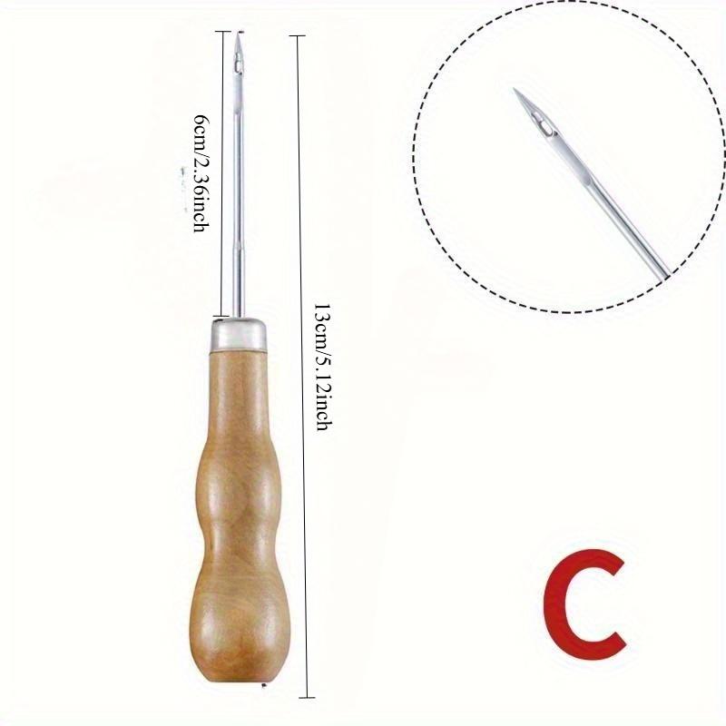 1 Pcs Handmade Wooden Handle Straight Head Elbow Middle Hole Awl Shoe Repair Awl, Leather Punching Awl