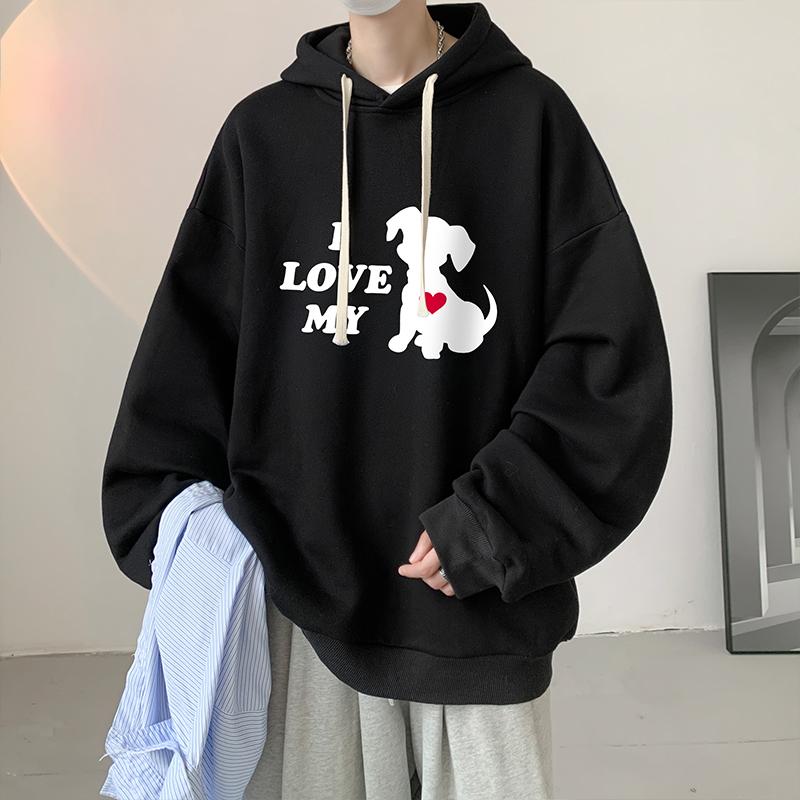 Men's Oversized Hoodie 6XL Black Hoodies Oversize for Men with Hat Anime Dog Print Man Casual Wear Hoody Male Sweatshirt