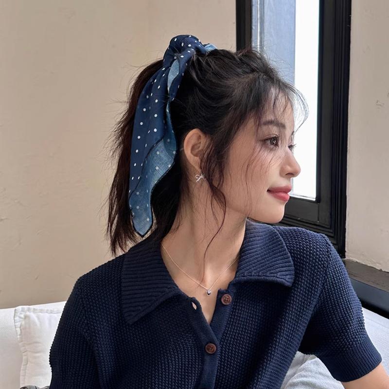 Polka Dot Silk Scarf Cozy Headscarf Hair Band Hair Tie Fashionable Multifunctional Square Scarf Waist Butt Curtain