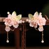 Fairy Pink Flower Hairpins Side Clips Floral Fringe Jewelry for Women Pearls Chain Pendant Hairclips Girls Hair Accessories