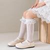 Children Sweet Bow Lace Socks Summer Thin Breathable Mesh Mid-calf Socks For Girls Fashion Ballet Style Solid Kids Calf Socks