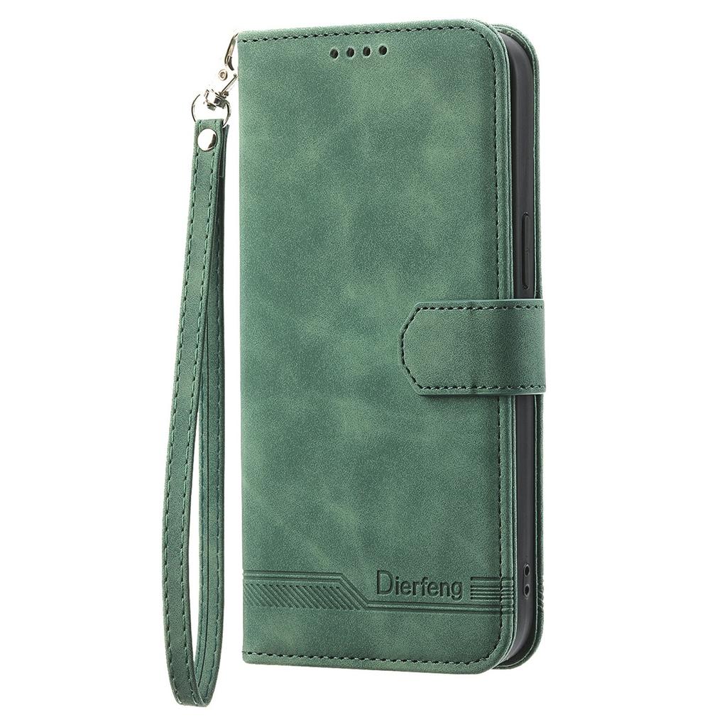 DIERFENG DF-03 For Samsung Galaxy A57 5G Case Lines Imprint Wallet Leather Phone Cover with Wrist Strap