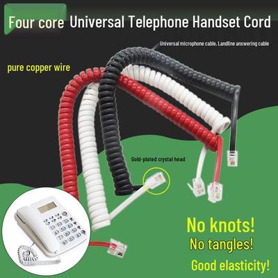 Pull-Resistant Non-Deforming Hotel Telephone Handset Cord - Curved, All-Copper, Non-Tangling, with Landline Microphone Connection.