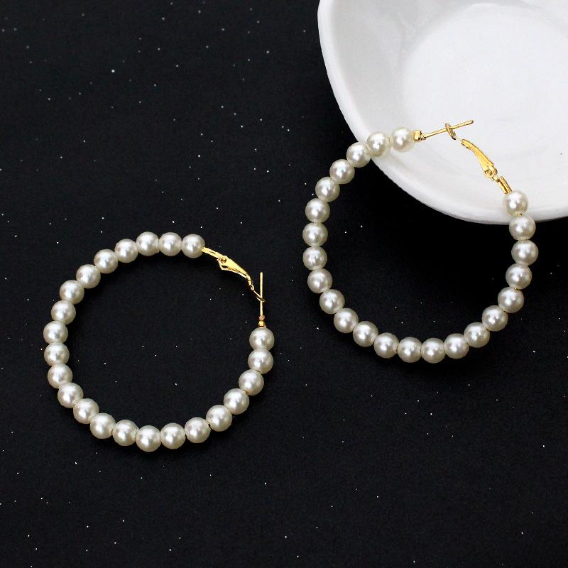 Modische Gold-Silber-Farbe Imitation Perlen Creolen 3 Größen Klein Bis Groß Runde Schlaufenohrringe Für Frauen Hochzeits Schmuck Aros