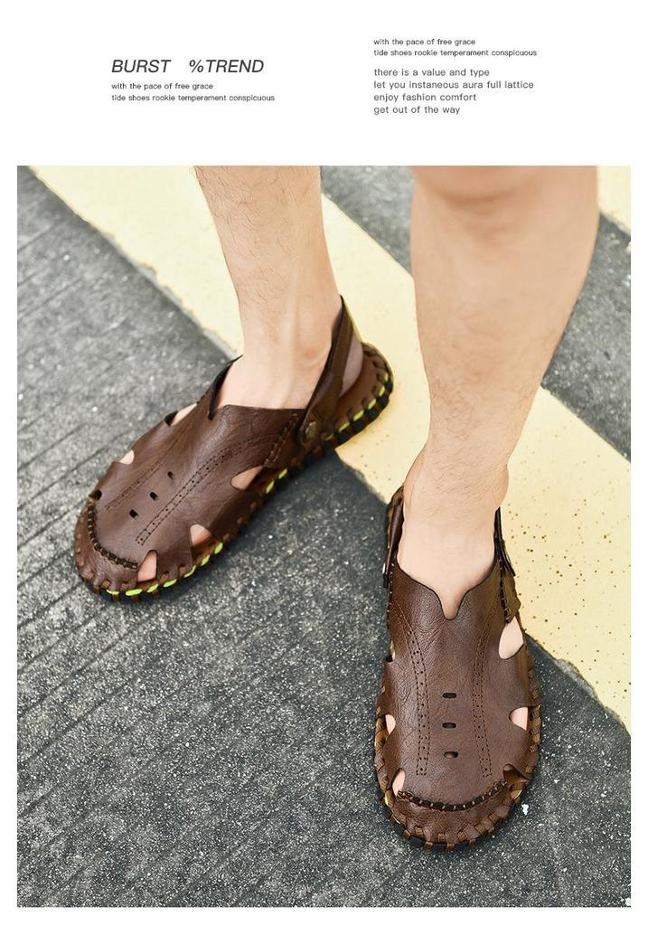 Men's Cross-Strap Breathable Closed-Toe Summer Sandals for Outdoor and Beach