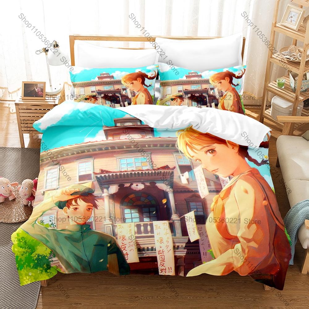 From Up On Poppy Hill Vintage Coastal Town Poppy Flower Retro 1960s Campus HD Print Bedding Set Duvet Cover + 2 Pillowcases