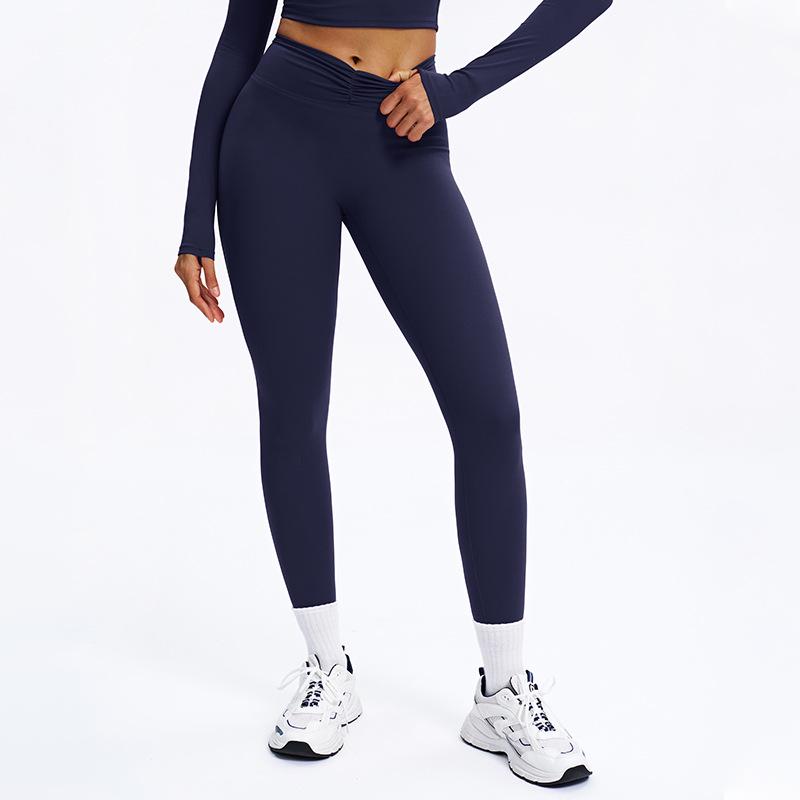 Women's High-Waist Pleated Yoga Pants - Cross-Border Brushed Tight Fit, Hip-Lifting, Perfect for Running and Fitness (9313)