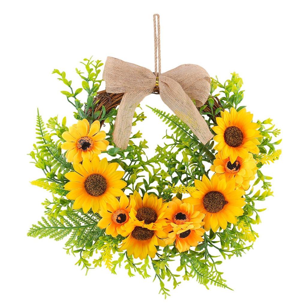 Christmas Sunflower & Bee Door Wreath - Semicircle Ornament for Festive Courtyard Decoration