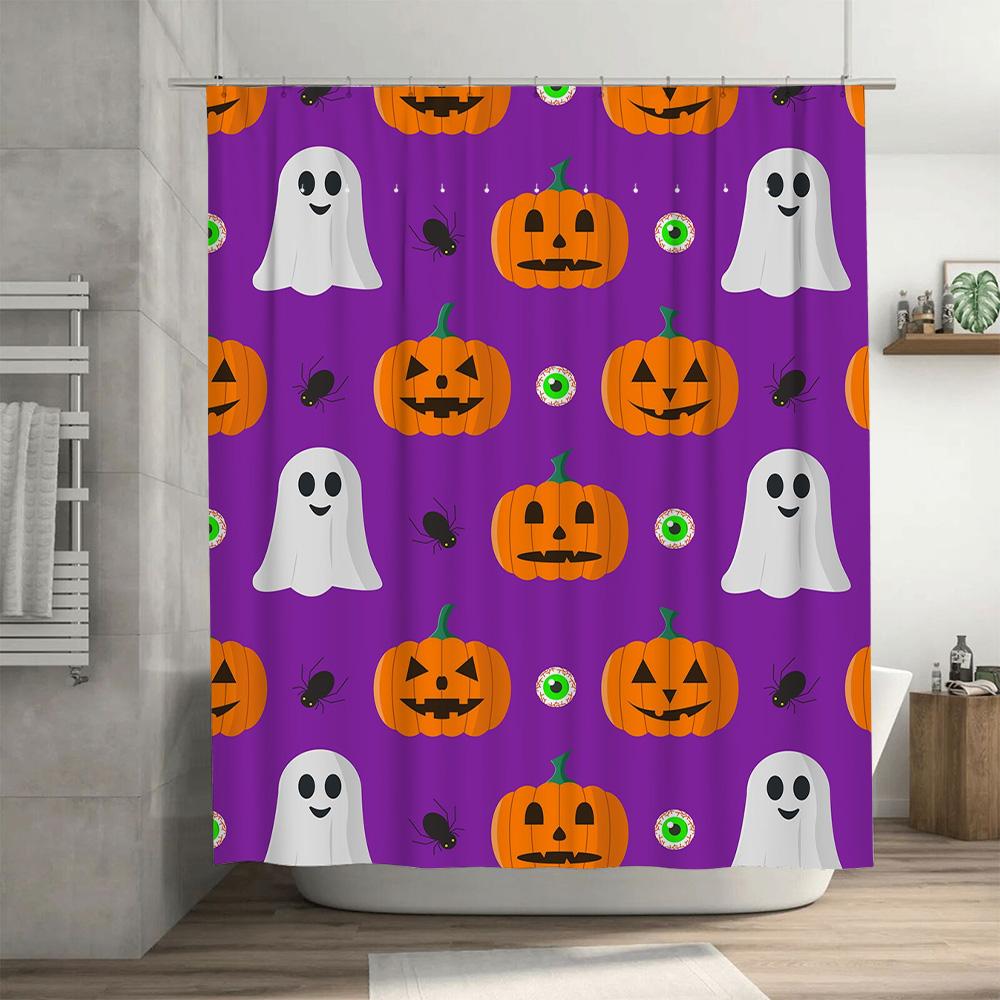 Halloween-themed ghost pumpkin shower curtain waterproof bathroom accessories decoration in purple color Purple 36x72 inches