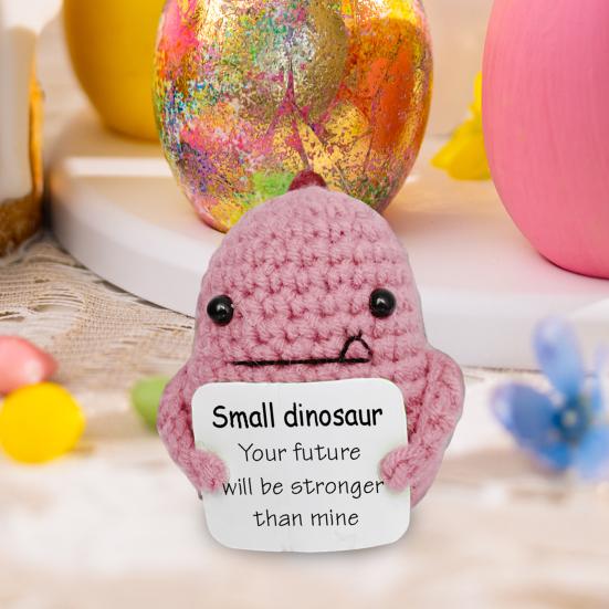 Pozitivní Háčkovaný Dinosaurus s Povzbuzující Kartičkou Emoční Podpora Ručně Pletená Dino Panenka Hračka Dekorace Děti Dospělí Vánoční Dárek