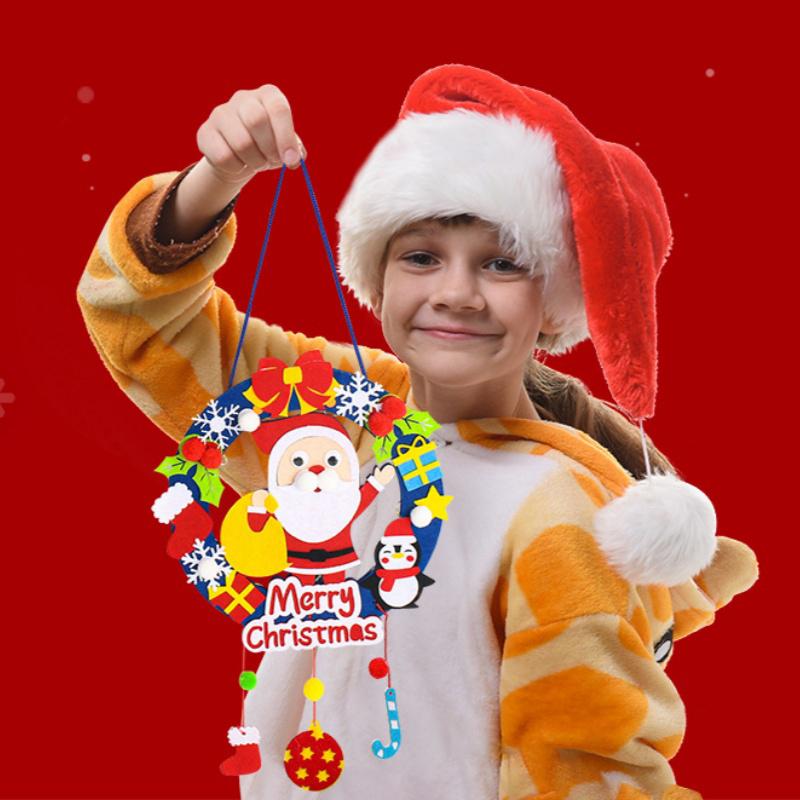 1-10PCS Christmas Light Up Wreath Handmade Diy Hanging Wind Chime Felt Handmade Pendant Christmas Crafts Christmas Decoration