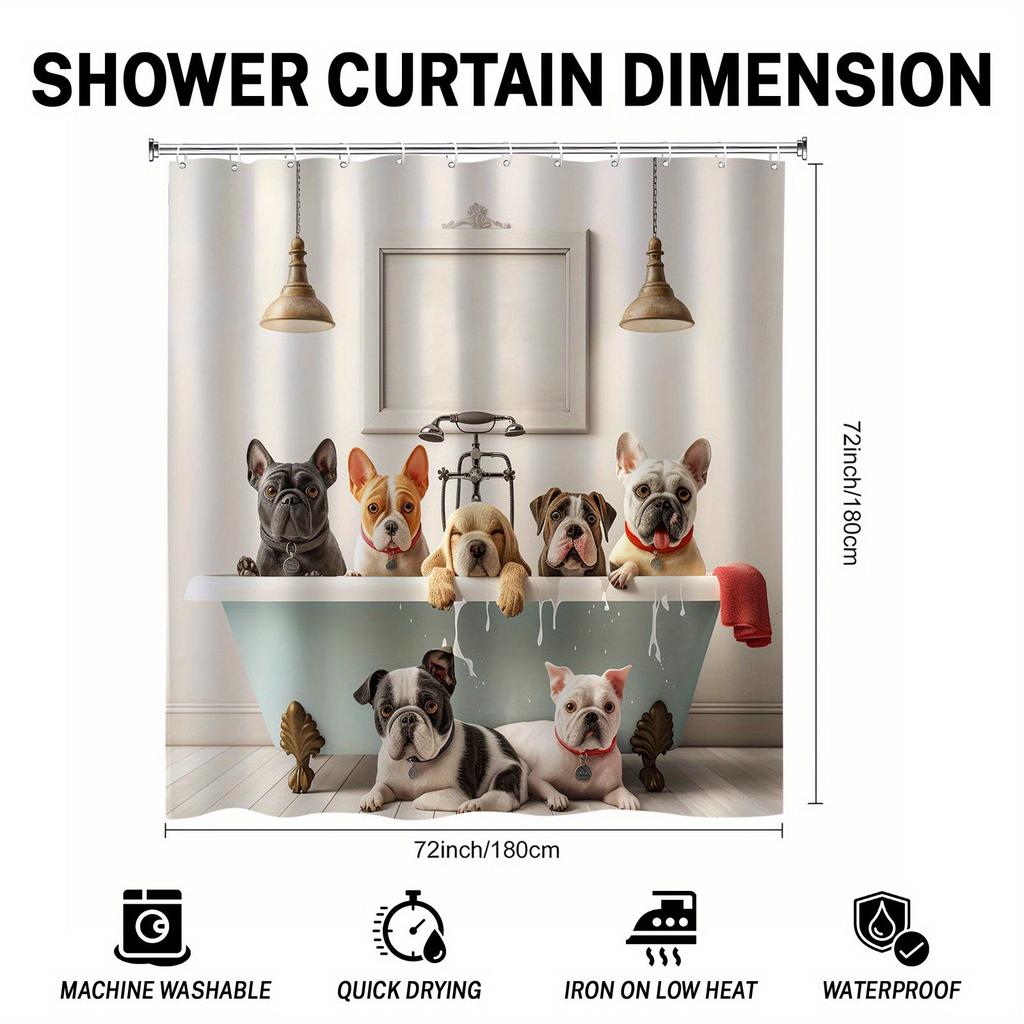 Funny Dogs Shower Curtain - Cute Doggy Design, Polyester Fabric, Ideal Bathroom Accessory, Perfect Gift for Dog Lovers