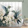 Hummingbird Floral Shower Curtain Birds Watercolour on Flower Branches Printed Polyester Bath Curtains Bathroom Decor with Hooks