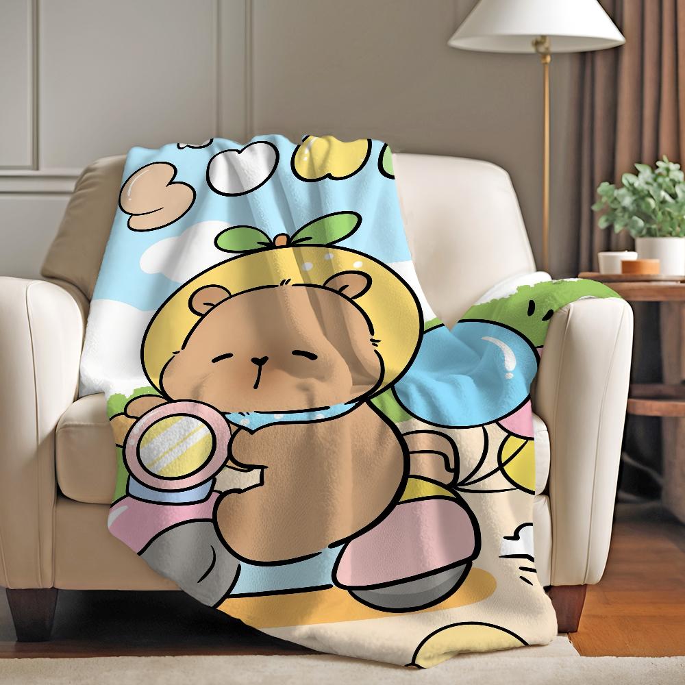 Capybara Cute Cartoon Blanket Warm Soft Suitable For Bedroom Sofa Bed Living Room Office Travel Camping Gifts