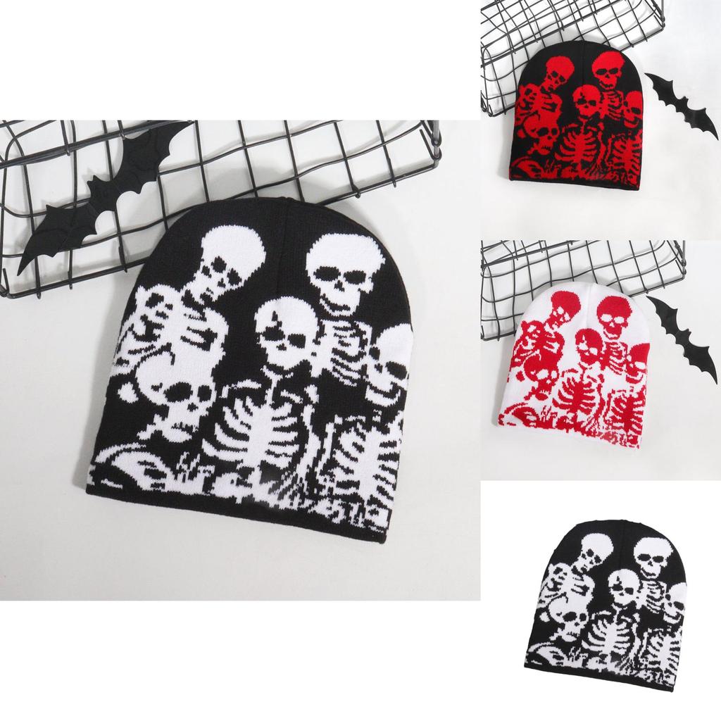 Skull Pattern Streetwear Knitted Hat With Acrylic Material For Fall And Winter Fashion Trend