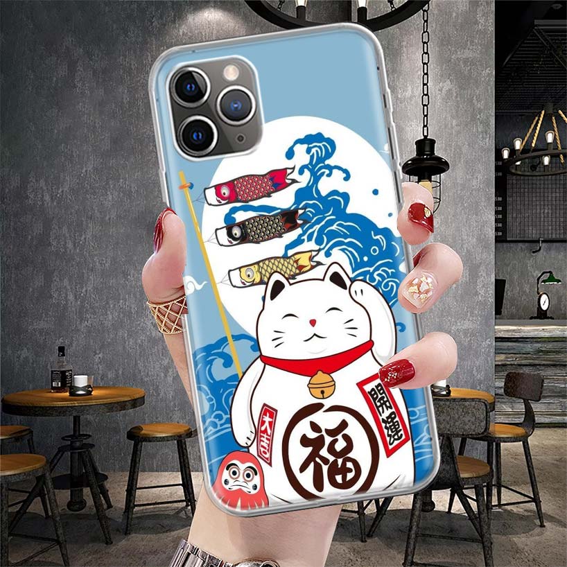 Lucky Cat Maneki Neko Japanese Soft Phone Case For IPhone 11 17 Air 16E 16 Pro Max 15 + 14 Plus 13 Mini 12 Apple 7 SE 8 Fundas C