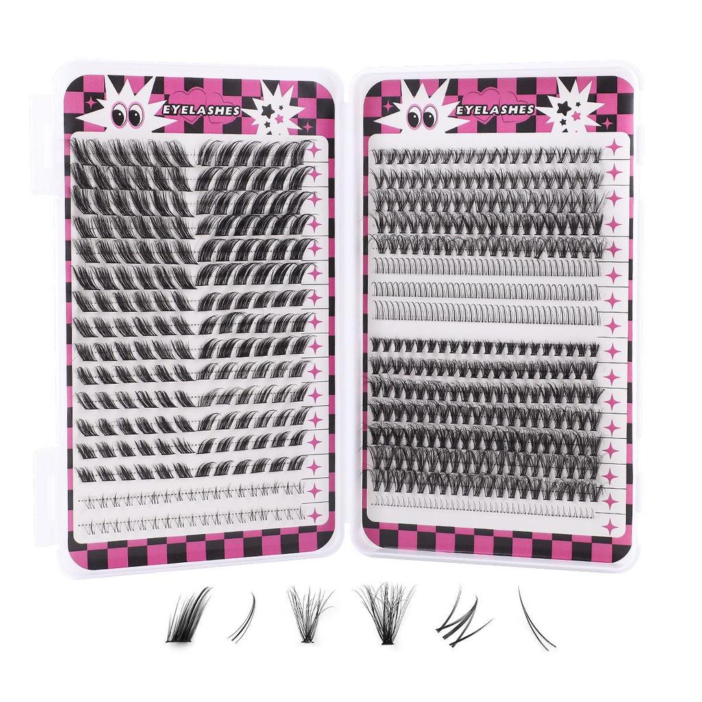 Large Capacity DIY Eyelash Extension Set: Natural Thick D Curl Segmented Self-Grafting Single Cluster Blossom Lashes