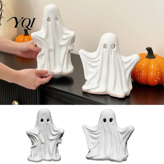 Ghost Shaped Home Decor Halloween Figurine, Spooky Cute Statue, Retro White Party Supplies Ornament for Tabletop Fireplace Decorations Hollow