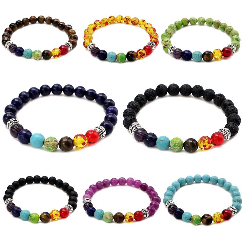 Colorful Lava Stone Beaded Bracelet with Palm and Peach Heart Pendants for Men and Women