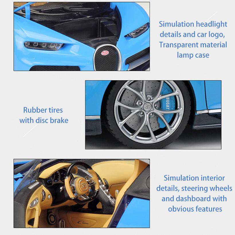 Model auta z lehkých slitin v měřítku 1/18 Welly Bugatti Chiron Odlitky z kovu Autíčka Model auta Vysoká simulační kolekce Dětské dárky