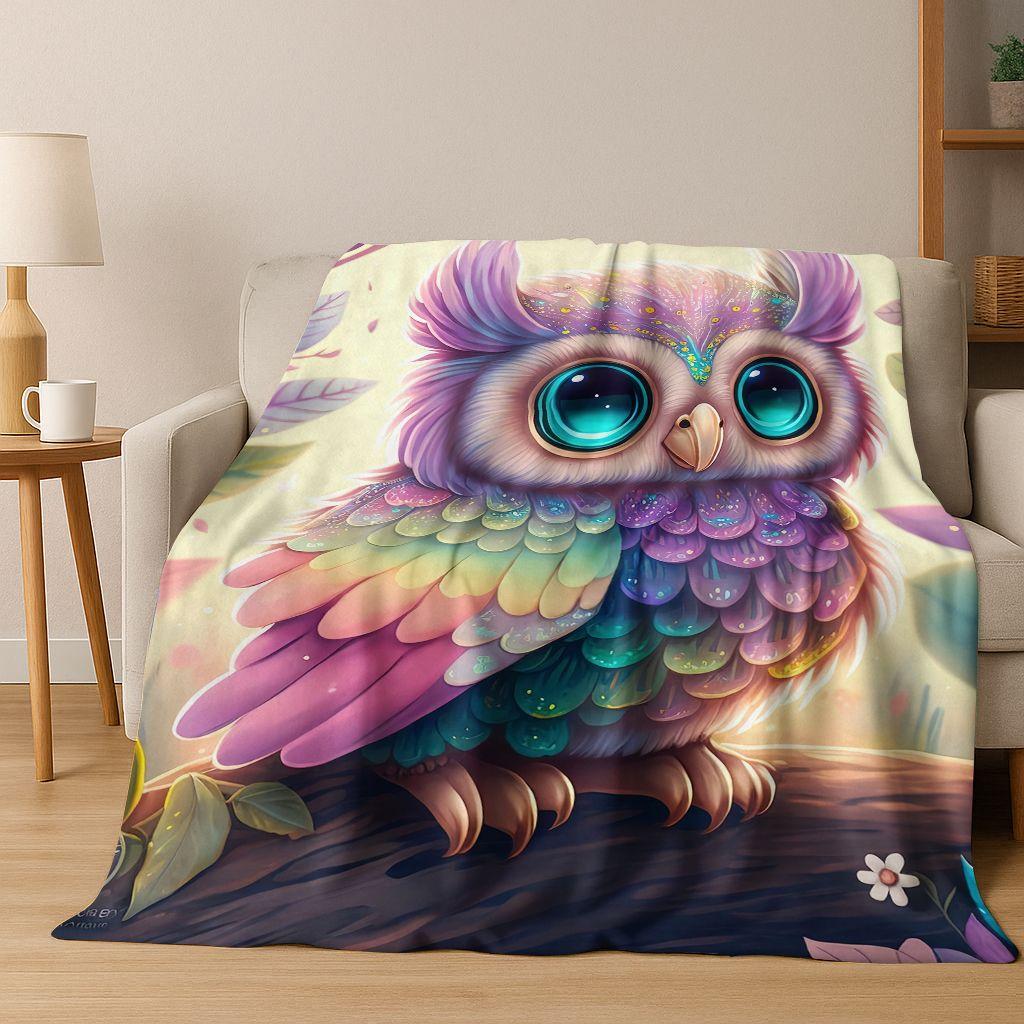 2026 New Mysterious Colorful Owl Cartoon Birds Flannel Blanket,Cozy Soft Throw Blanket for Home Bedroom Bed Sofa Cover Kids Gift