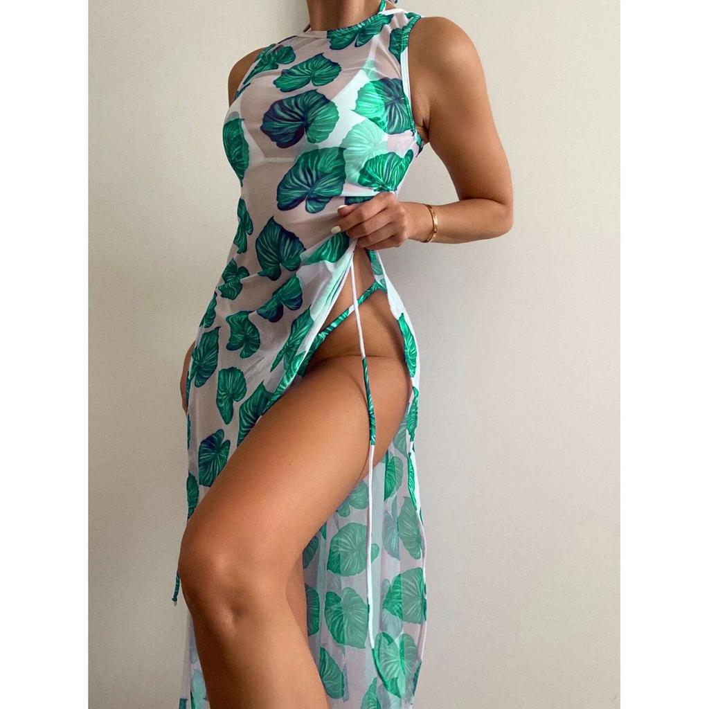 2023 Swimsuit Women's Split Three-point Solid Mesh Three-piece Bikini