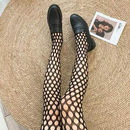 Seductive Black Fishnet Stockings with Bow and Letter Details - Plus Size European and American Styles