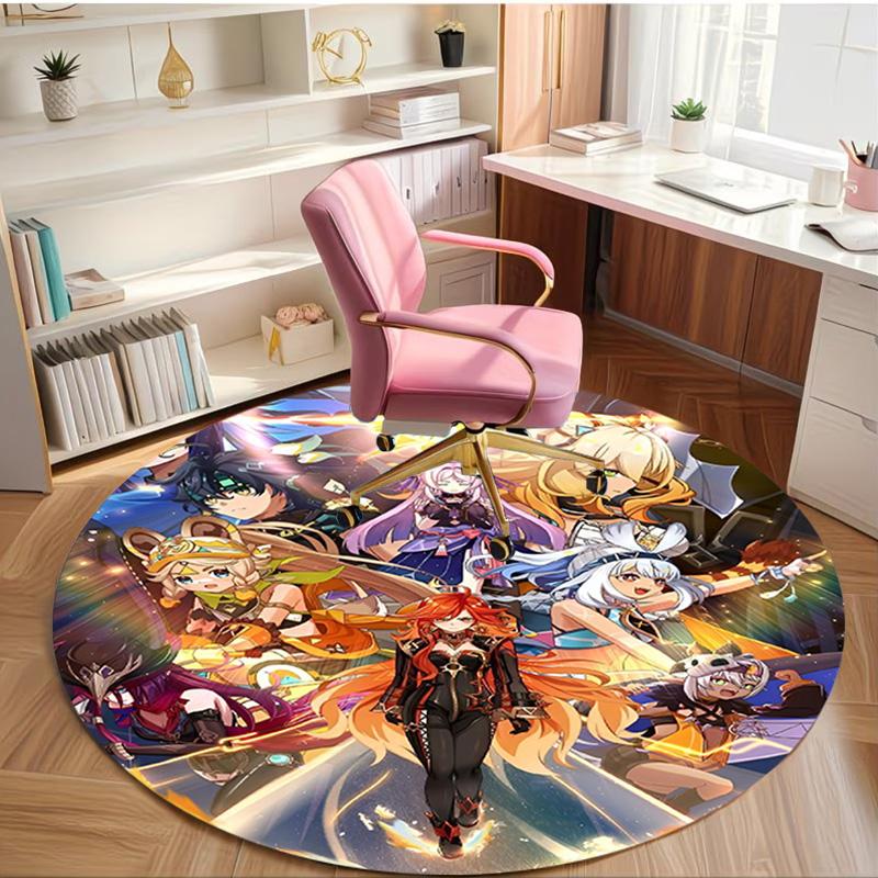 Genshin Impact Print Round Rug, Washable Floor Carpet, For Entryway Dorm Laundry Room Office Study, Home Decor Birthday Christmas Gift
